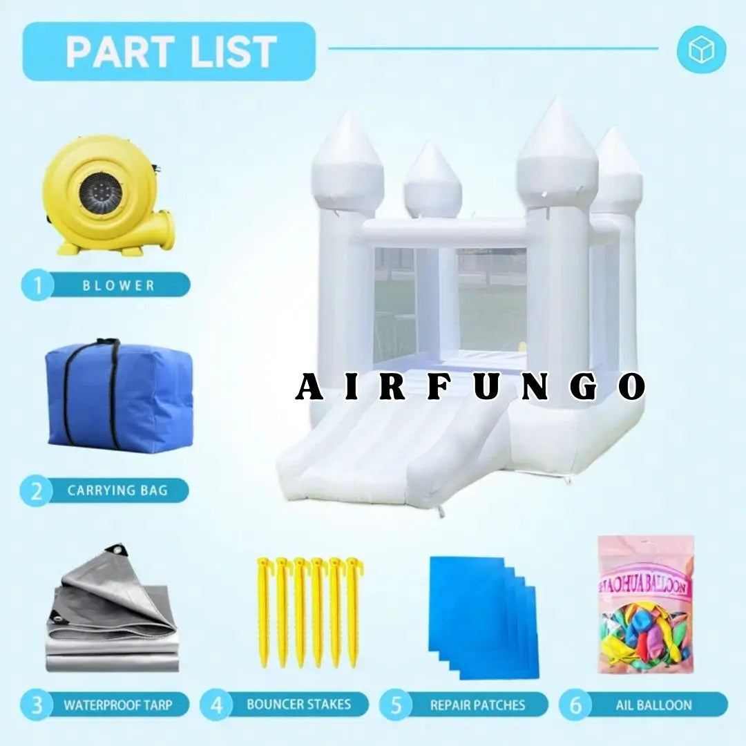 🎉 White Inflatable Bounce House with Slide – Perfect for Toddlers’ Parties!
