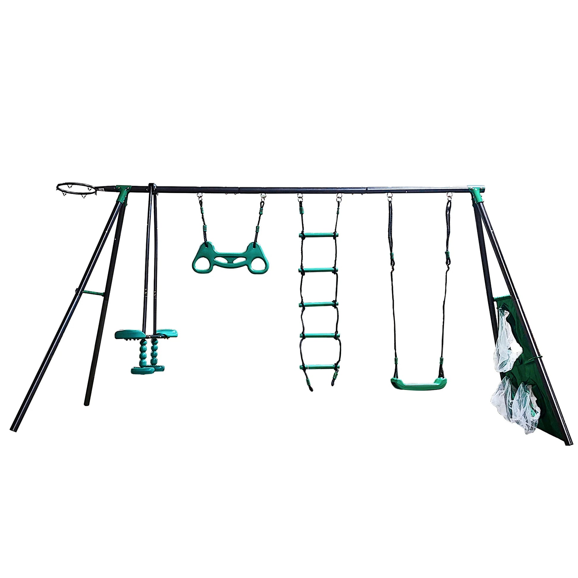 🌲 Blackish Green 4-in-1 Outdoor Swing Set – Face-to-Face Swing, Basketball Hoop