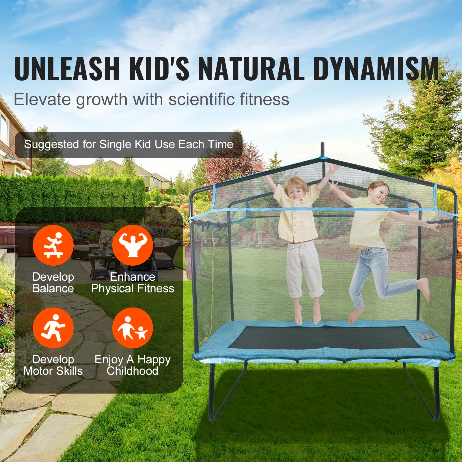 🌀 6FT Kids Trampoline with Safety Enclosure